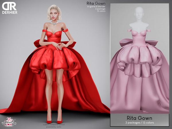Sims 4 — DERNIER - Rita Gown (Bow) by VentaStudio — Rita Dress