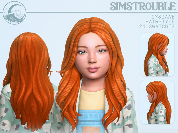 Sims 4 — simstrouble_ChildHair_LysianeV2 by simstrouble — A long, wavy, layered hairstyle for kids. Base Game Compatible