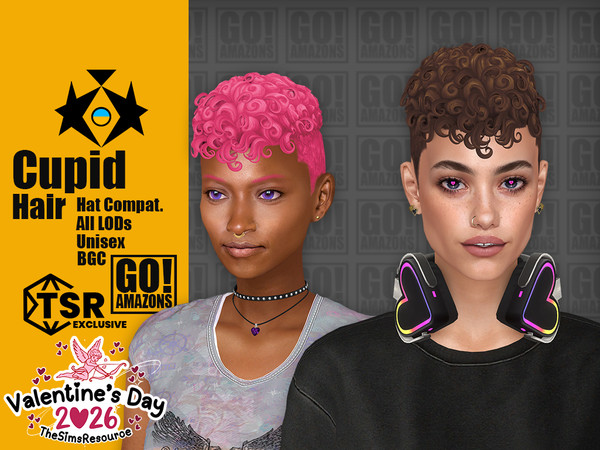 Sims 4 — Cupid Hair by GoAmazons — Short curly unisex hair for your heartbreakers.