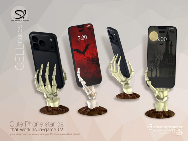 Sims 4 — Cell Mates - phone stands - Goth Skeleton by SIMcredible! — Cell mates is a set with 8 different models of Cell