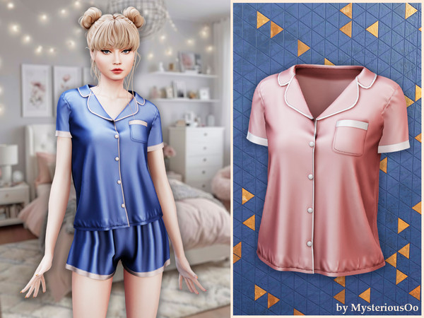 Sims 4 — Silky pajama button shirt by MysteriousOo — This pajama shirt features a relaxed fit with classic button-front