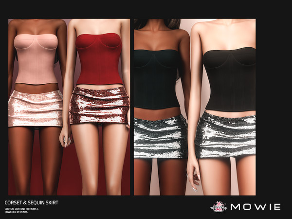 Sims 4 — MOWIE - LOVE Sequin Skirt by VentaStudio — LOVE Corset