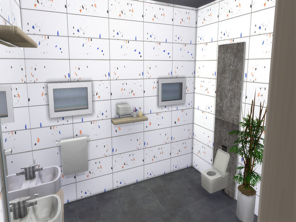 Sims 4 — Terrazzo Slim Tiles by lavilikesims — Wall tiles in 2 styles (full wall, half wall) plus a full plain wall, in 4