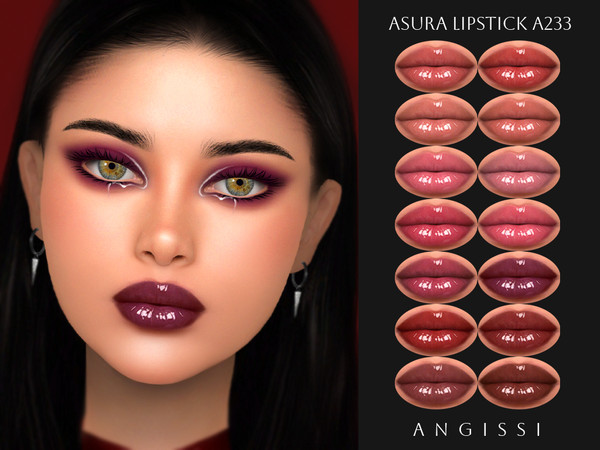 Sims 4 — Asura Lipstick A233 by ANGISSI — PREVIEWS MADE USING HQ MOD 14 colors
