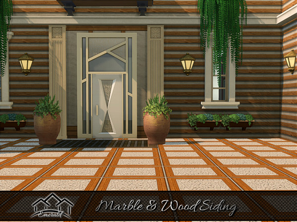 Sims 4 — Marble & Wood Siding 4 by Emerald — Get the perfect pairing when using wood and marble. These panels with