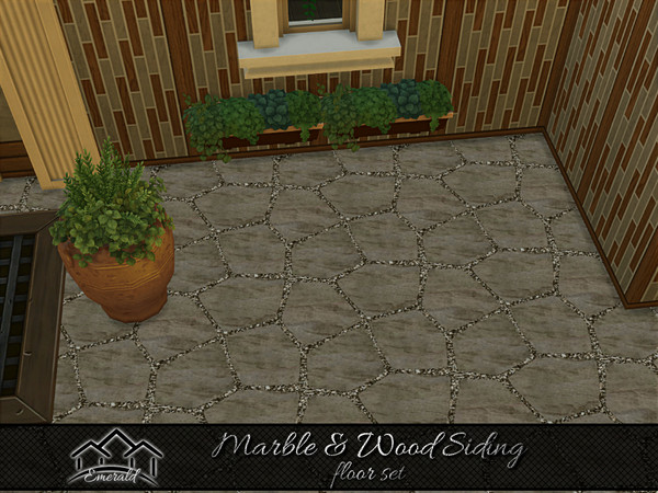 Sims 4 — Marble & Wood Siding floor 1 by Emerald — Get the perfect pairing when using wood and marble. These panels