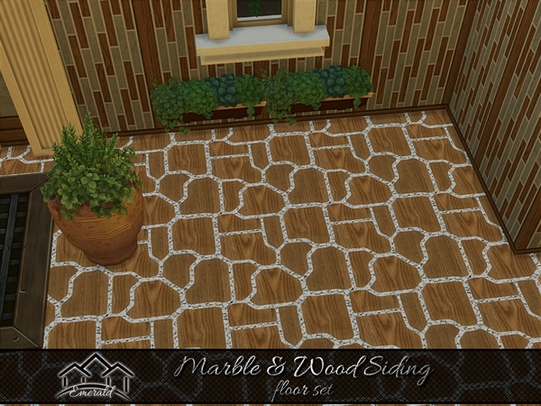 Sims 4 — Marble & Wood Siding floor 2 by Emerald — Get the perfect pairing when using wood and marble. These panels
