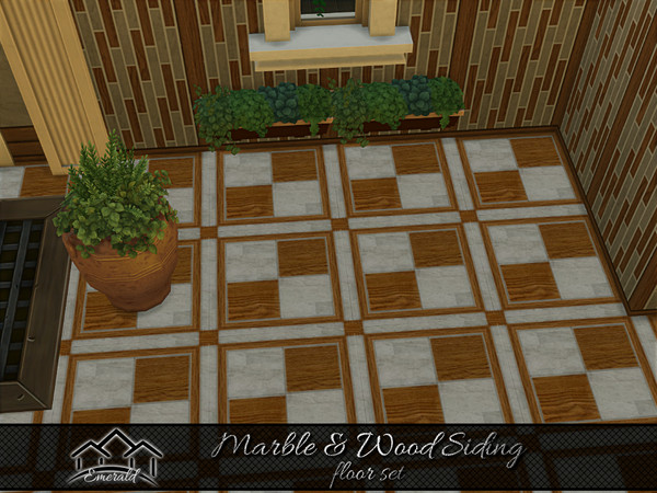 Sims 4 — Marble & Wood Siding floor 3 by Emerald — Get the perfect pairing when using wood and marble. These panels