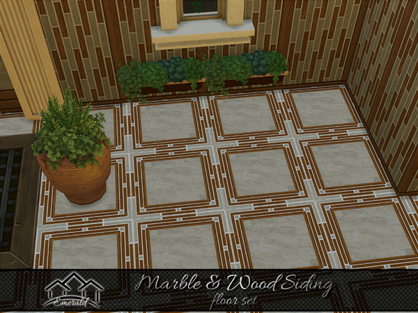Sims 4 — Marble & Wood Siding floor 4 by Emerald — Get the perfect pairing when using wood and marble. These panels