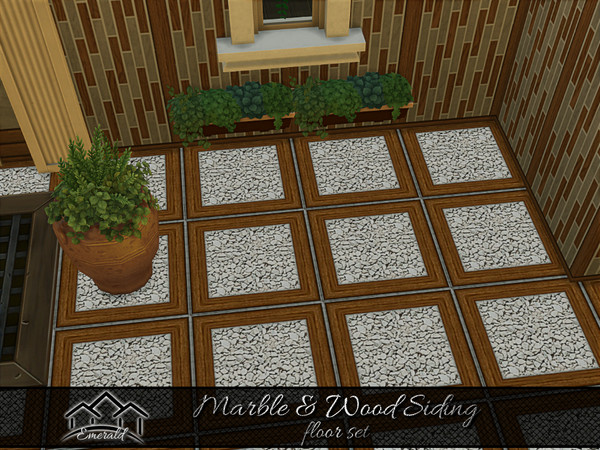 Sims 4 — Marble & Wood Siding floor 5 by Emerald — Get the perfect pairing when using wood and marble. These panels