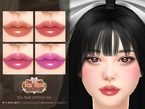 Sims 4 — Tea Time Lipstick HQ by Caroll912 — A 4-swatch slightly glossy lipstick in the shades of orange, pink and