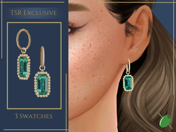 Sims 4 — Emerald Rectangular Earrings by Pitted0live — Large emerald drop earrings Custom catalog image