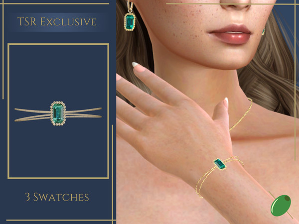 Sims 4 — Emerald Rectangular Bracelet by Pitted0live — Large emerald on a dainty gold chain bracelet Custom catalog image