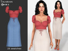 Sims 4 — Rhea Outfit with Puff Sleeve Top and Midi Skirt by talarian — Two-piece set with a fitted top featuring short