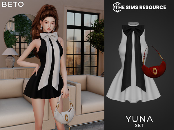 Sims 4 — By Beto - Yuna (Dress) by Beto_ae0 — Delicate dress with a bow and a matching elegant handbag