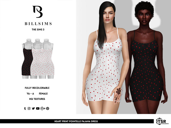 Sims 3 — Heart Print Pointelle Pajama Dress by Bill_Sims — This pajama dress features a pointelle material with a red