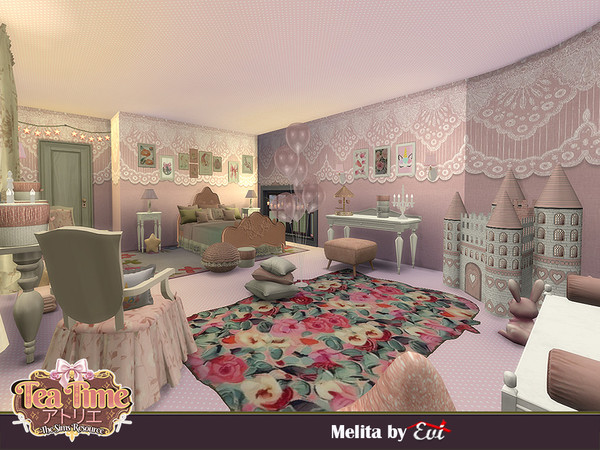 Sims 4 — Melita bedroom by evi — A romantic girls room decorated with pink and white colours with soft pillows and