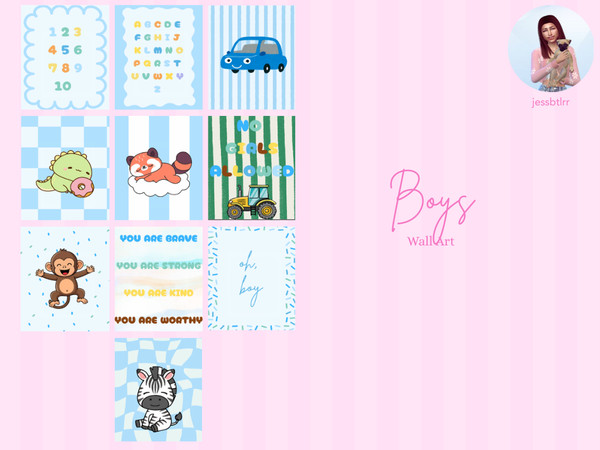 Sims 4 — Boys Wall Art by jessbtlrr — Add a fun pop of color to your little ones space with this cute Boys Wall Art Set!