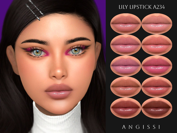 Sims 4 — Lily Lipstick A234 by ANGISSI — PREVIEWS MADE USING HQ MOD 10 colors