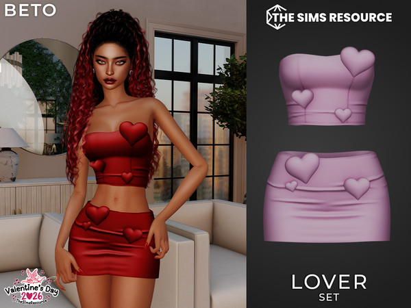 Sims 4 — Lover (Set) by Beto_ae0 — A cute outfit covered in hearts, perfect for Valentine's Day. Enjoy!