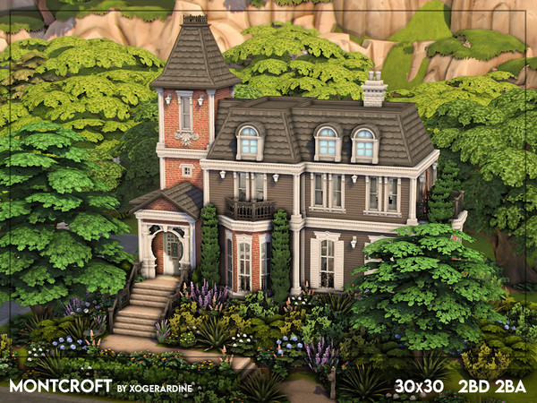 Sims 4 — Montcroft (NO CC) by xogerardine — This moody but cozy Victorian home has soft gothy vibes throughout, with lots