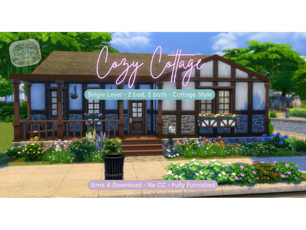 Sims 4 — Cozy Cottage by PixelPageStudio — Cozy Cottage is a single-level, fully furnished Sims 4 home designed for