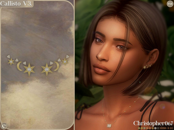 Sims 4 — Callisto Earrings V3 - Star & Moon Stacked Stud Earrings by christopher0672 — This is a cosmic set of
