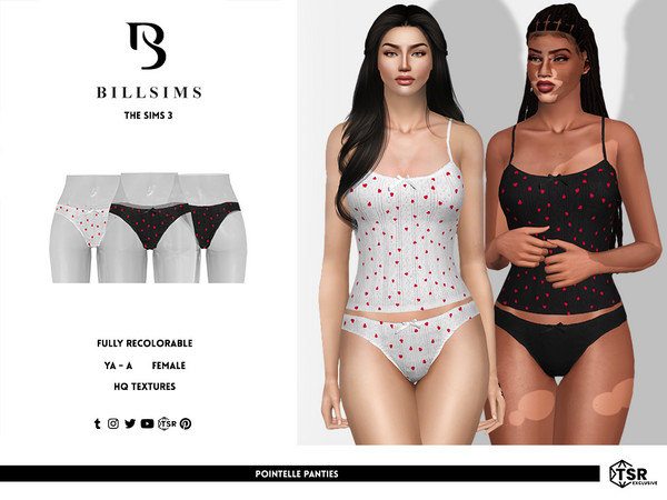 Sims 3 — Pointelle Panties by Bill_Sims — These panties features a pointelle material with a bow detail and a red heart