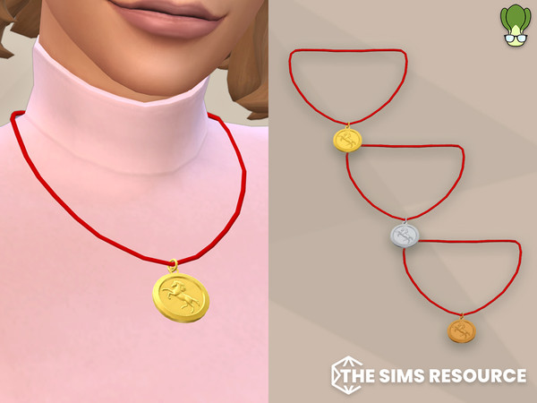 Sims 4 — Horse Medallion (Chinese New Year 2026) by kapakijo — Unisex medallion with the horse chinese zodiac engraved on
