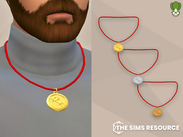 Sims 4 — BokchoiJo_horse_medallion_M by kapakijo — Unisex medallion with the horse chinese zodiac engraved on the face.