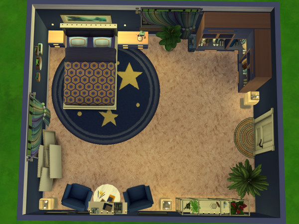 Sims 4 — Midnight Gold Bedroom - NO CC by viktoriachernysh2000 — Midnight Gold Bedroom in dark blue and gold colours