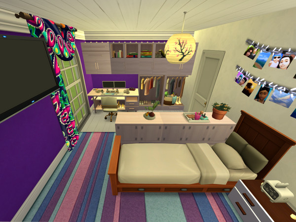 Sims 4 — single bedroom 4x5 by viktoriachernysh2000 — single bedroom in pink purple and milky white colours size 4x5