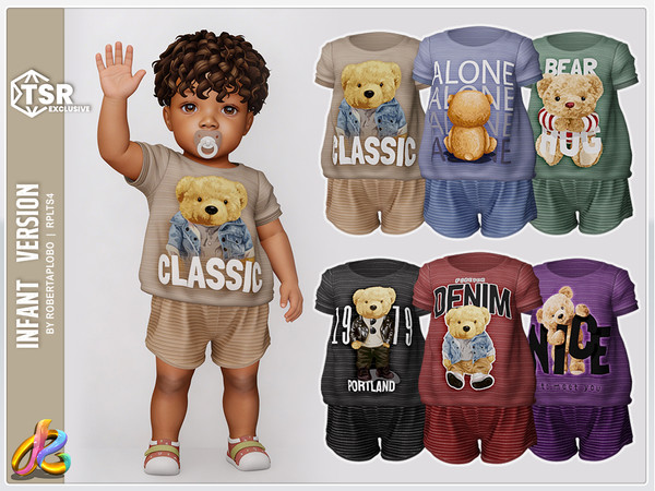 Sims 4 — 343 - Infant SET - Boys Fashion Bear Print T-Shirt and Shorts by RobertaPLobo — Fashion Bear Print T-Shirt and
