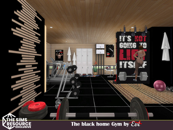 Sims 4 — The black home gym by evi — Who is the lucky sim to have such a sparkling and comfortable gym room at home. Get