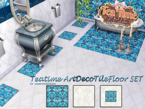 Sims 4 — Teatime ArtDecoTileFloor SET by matomibotaki — Elegant Art Nouveau floor tiles for the bathroom or wherever