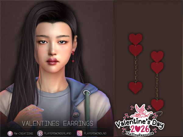 Sims 4 — Valentines Earrings by PlayersWonderland — A cute pair of heart earrings with heart chains. - 5 Swatches