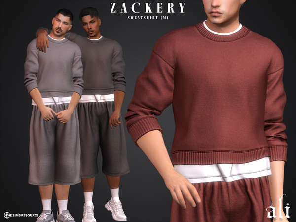 Sims 4 — ZACKERY sweatshirt (m) by ali1 — Boxy Sweatshirt over T-shirt