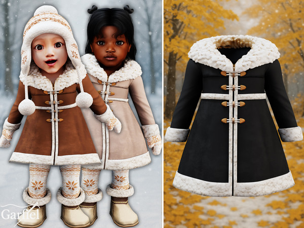 Sims 4 — Infant - Cozy shearling toggle winter coat by Garfiel — Warm winter coat for infants with soft shearling trim