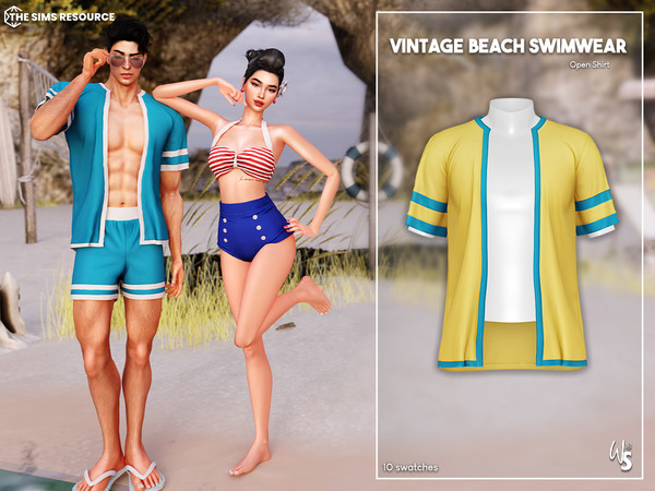 Sims 4 — (Wisteria) Vintage Beach - Archie's_OpenShirt by WisteriaSims — This collection features vintage-inspired
