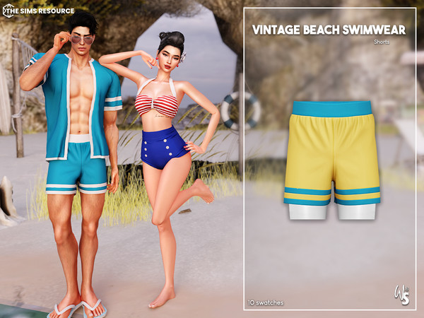 Sims 4 — (Wisteria) Vintage Beach - Archie's_Shorts by WisteriaSims — This collection features vintage-inspired swimwear