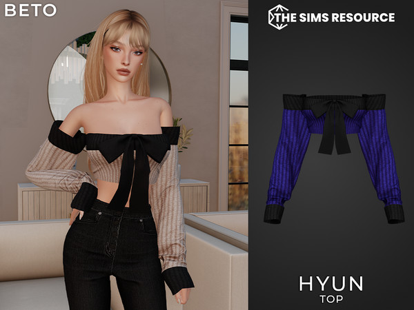 Sims 4 — Hyun (Top) by Beto_ae0 — Cute blouse with a huge bow and lots of colors, enjoy it!