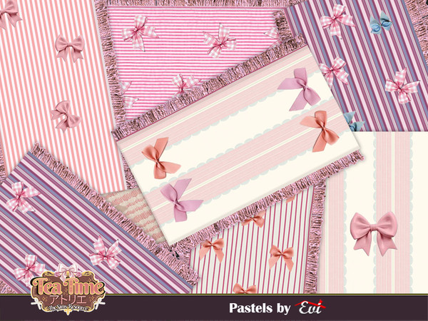 Sims 4 — Pastels by evi — Eight rugs with bows and stripes.