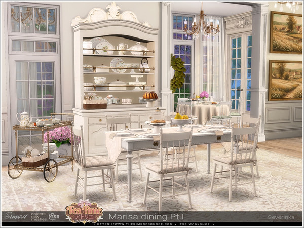 Sims 4 — Marisa dining Pt.1 by Severinka_ — Delicate beige and deep shades of green combined with natural wood and aged