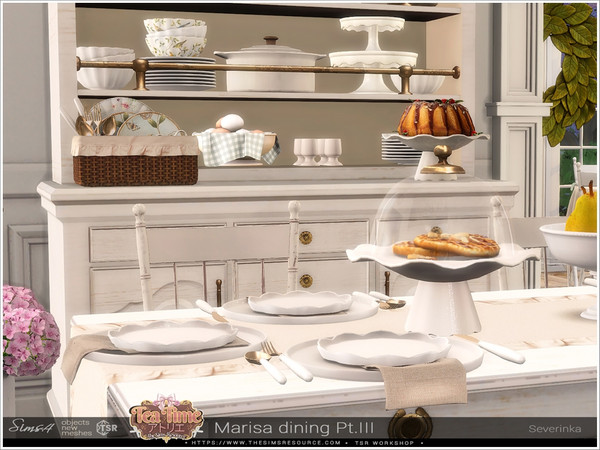 Sims 4 — Marisa dining Pt.III by Severinka_ — Delicate beige and deep shades of green combined with natural wood and aged