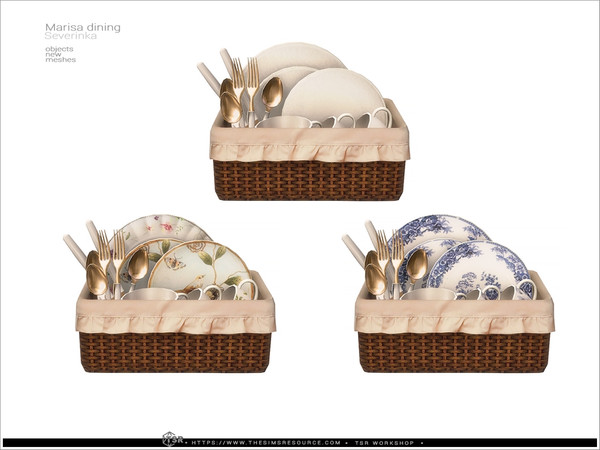 Sims 4 — Marisa - basket with dishes by Severinka_ — Delicate beige and deep shades of green combined with natural wood