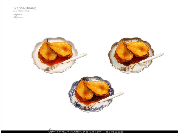 Sims 4 — Marisa - baked pears on plate by Severinka_ — Delicate beige and deep shades of green combined with natural wood