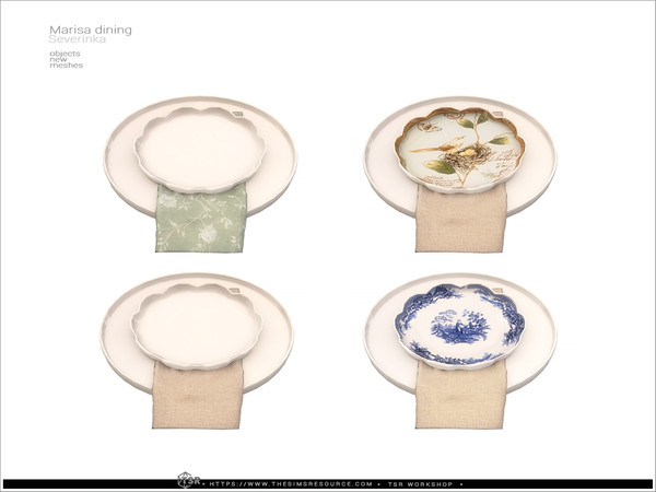 Sims 4 — Marisa - tableware by Severinka_ — Delicate beige and deep shades of green combined with natural wood and aged