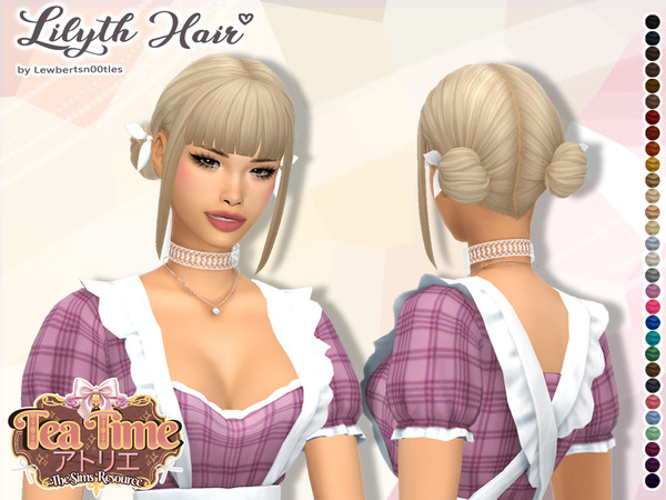 Sims 4 — Lilyth Hair + Bow accessory (Tea Time) by Lewbertsn00tles — A delicate hairstyle with two buns and straight