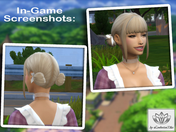 Sims 4 — (Lewbertsn00tles) Lilyth Hair Bow by Lewbertsn00tles — A delicate hairstyle with two buns and straight bangs.
