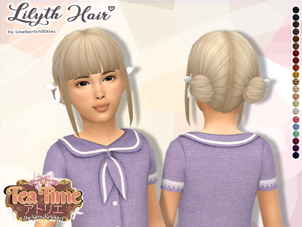 Sims 4 — (Lewbertsn00tles) Lilyth Hair (Child) by Lewbertsn00tles — A delicate hairstyle with two buns and straight